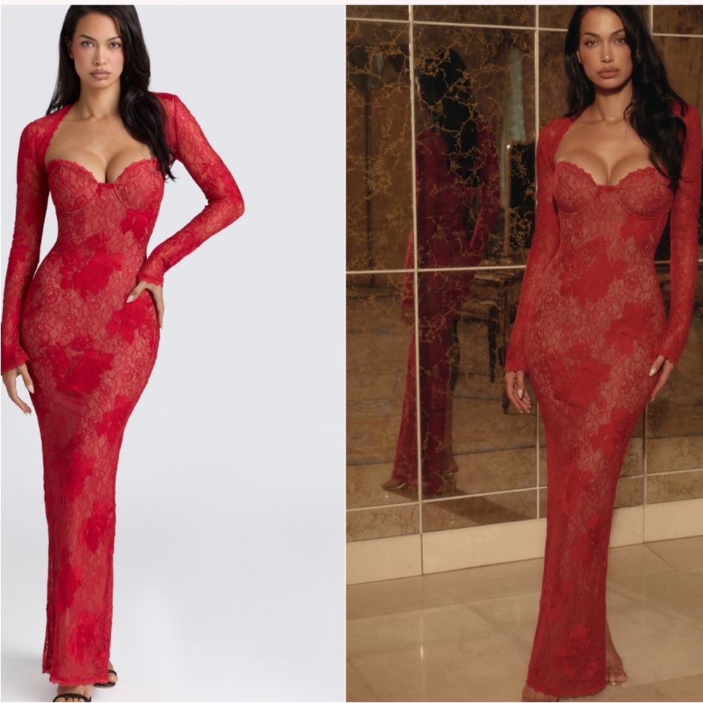House of CB Lucienne Lace Maxi Dress in Red - Picture 1 of 7